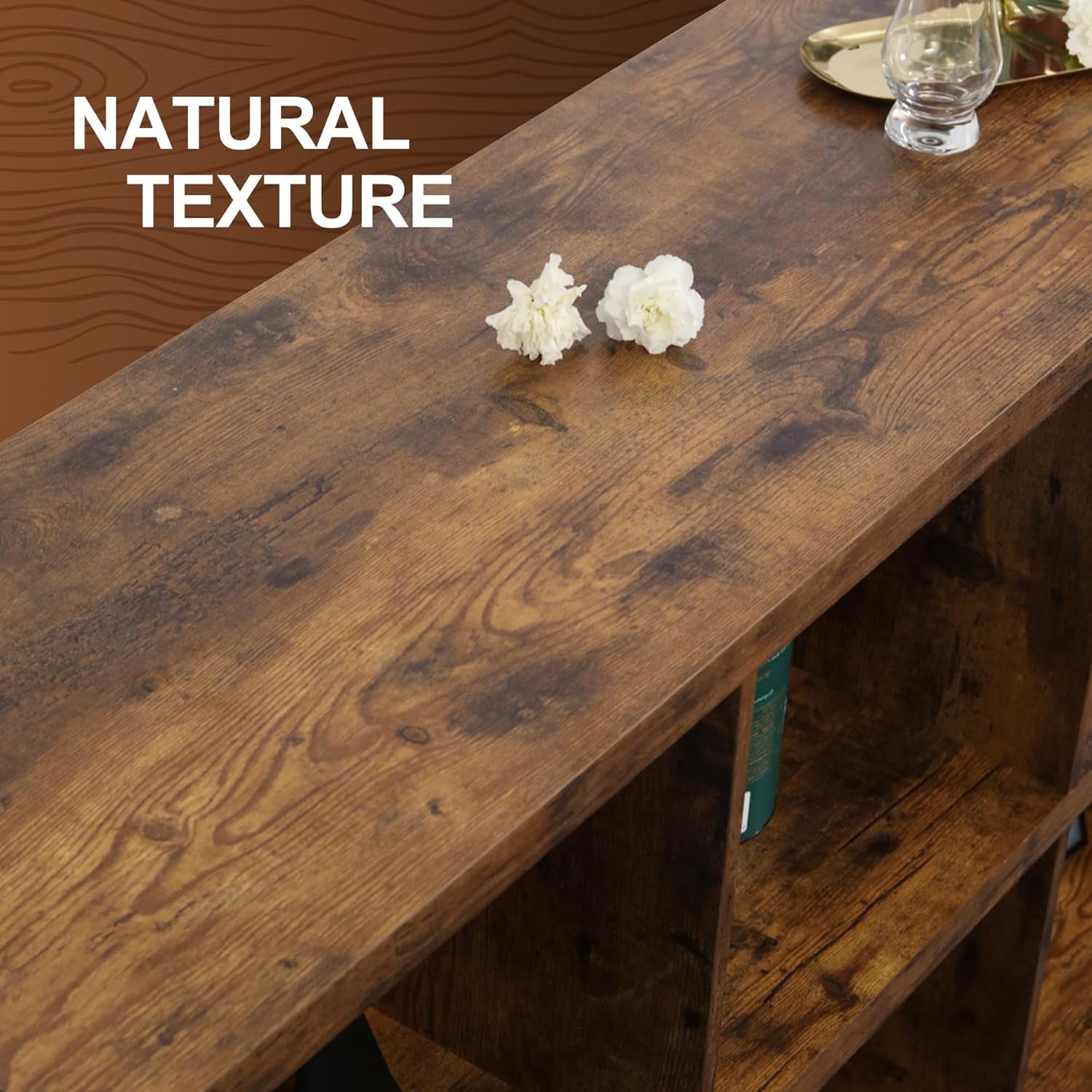 6 Cube Storage Organizer Bookshelf, Industrial Horizontal Bookcase, Accent Cubby Shelf, Media Console Table for Living Room, Home Office, 13.6" D X 47.2" W X 30.9" H, Rustic Brown