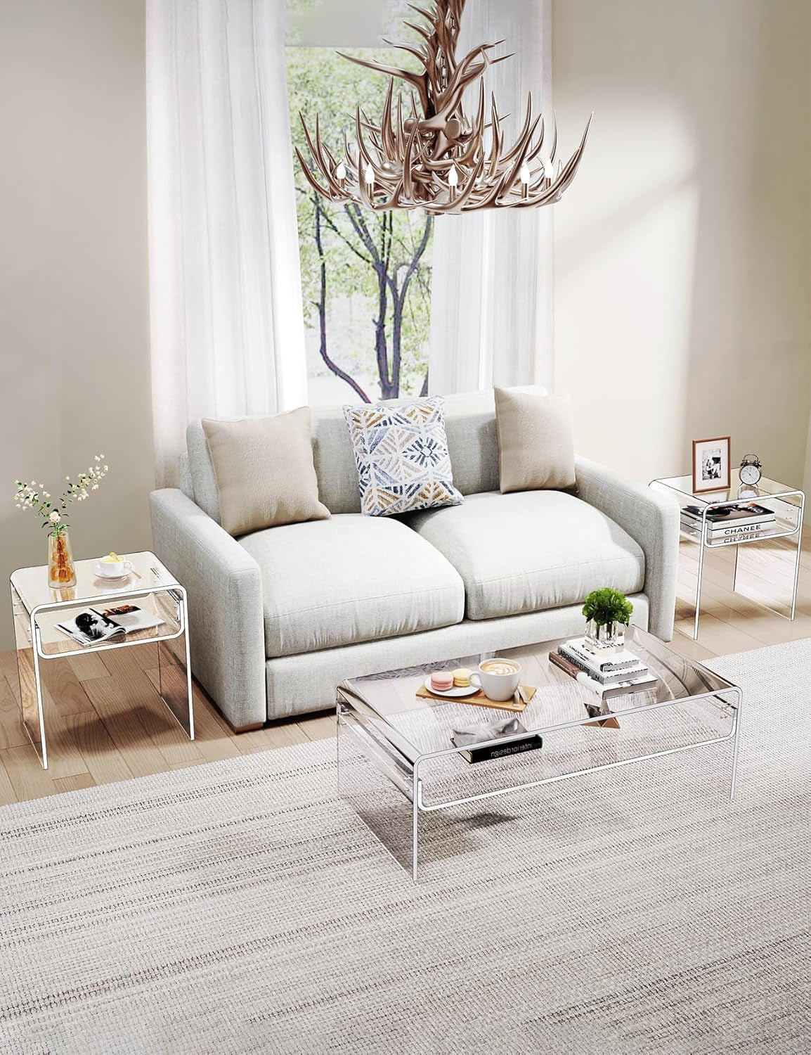 Clear Acrylic End Table 2-Tier Bedside Nightstand for Living Room Bedroom Home Decor (Clear Double)