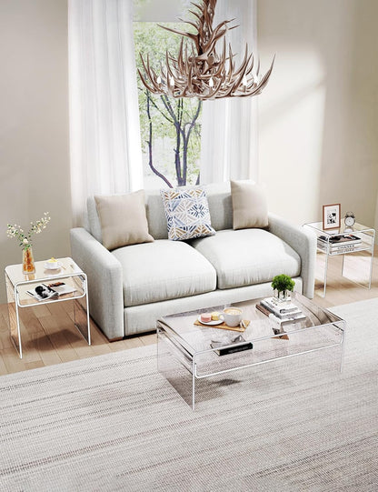 Clear Acrylic End Table 2-Tier Bedside Nightstand for Living Room Bedroom Home Decor (Clear Double)