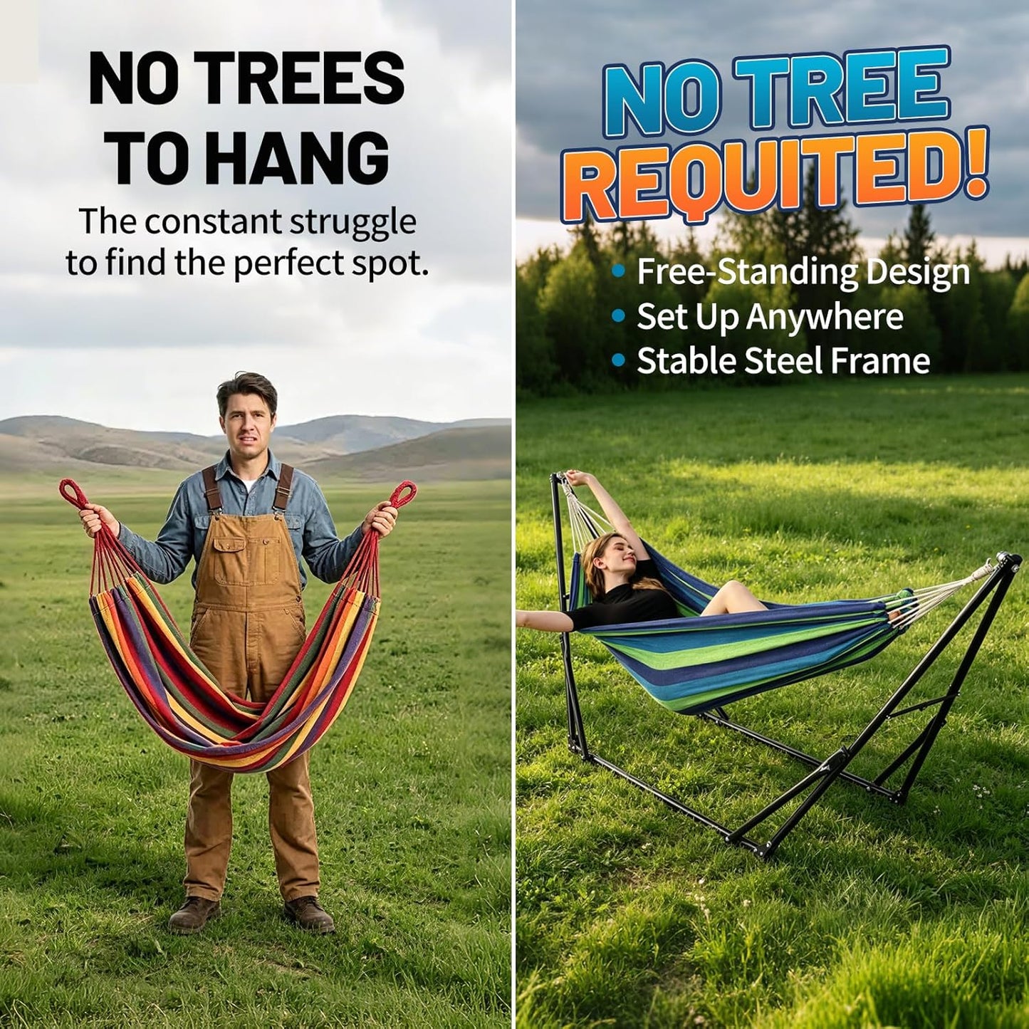 Portable Hammock with Stand for outside Foldable,Frabic Tension Adjustable Indoor,Carrying Bag Included, 616 Lbs Weight Capacity, Suitable Garden Yard Outdoor Inhouse Cyan