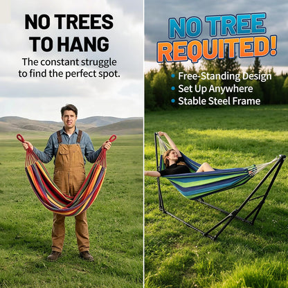 Portable Hammock with Stand for outside Foldable,Frabic Tension Adjustable Indoor,Carrying Bag Included, 616 Lbs Weight Capacity, Suitable Garden Yard Outdoor Inhouse Cyan