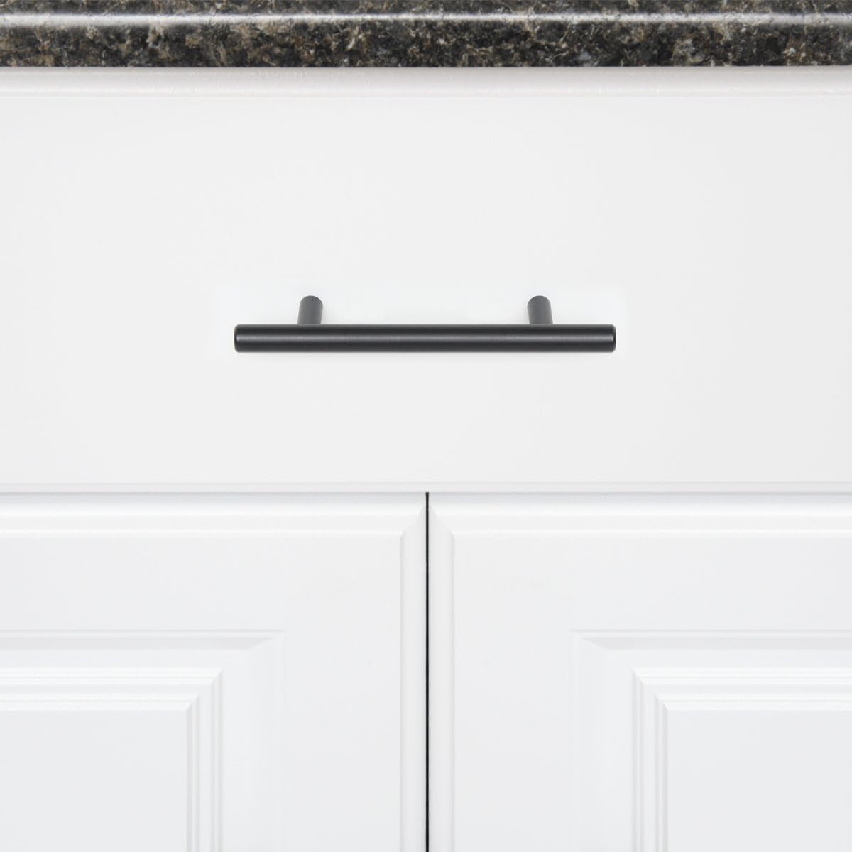 Euro Bar Cabinet Handles, Drawer Pulls, 5.38-Inch Length, 3-Inch Hole Center, 1/2-Inch Diameter, Matte Black, 10-Pack, AB1500-FB-10