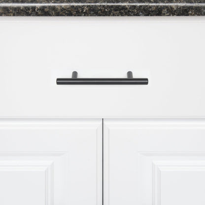 Euro Bar Cabinet Handles, Drawer Pulls, 5.38-Inch Length, 3-Inch Hole Center, 1/2-Inch Diameter, Matte Black, 10-Pack, AB1500-FB-10