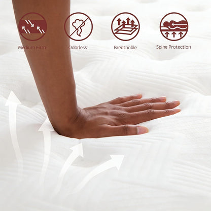 Full Size Mattress 10 Inch, Full Mattresses in a Box Hybrid, Medium Firm Feel Memory Foam and Individual Pocket Springs, Motion Isolation, Breathable, Certipur-Us, Upgrade