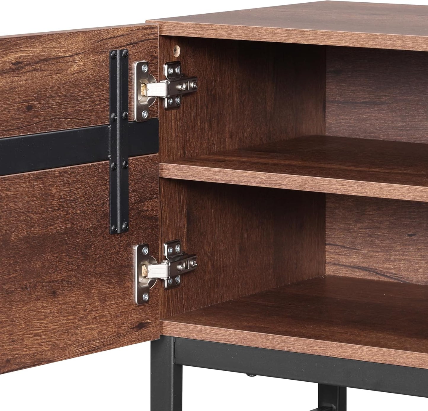 Modern TV Stand with Storage Cabinets for 110 Inch TV, Wood Entertainment Center Media Console Table with Metal Leg for Living Room Bedroom, Brown