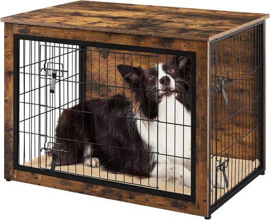 40'' Dog Crate Furniture with Cushion Wooden Dog Crate with Double Doors/Adjustable Feet Side End Table for Small/Medium Dogs