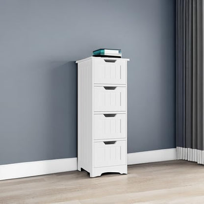 Bathroom Storage Cabinet, Bathroom Cabinet with 4 Drawers, 11.8” X 11.8” X 32.5” Freestanding Entryway Cupboard Storage Organizer Unit Home Furniture Decor, White