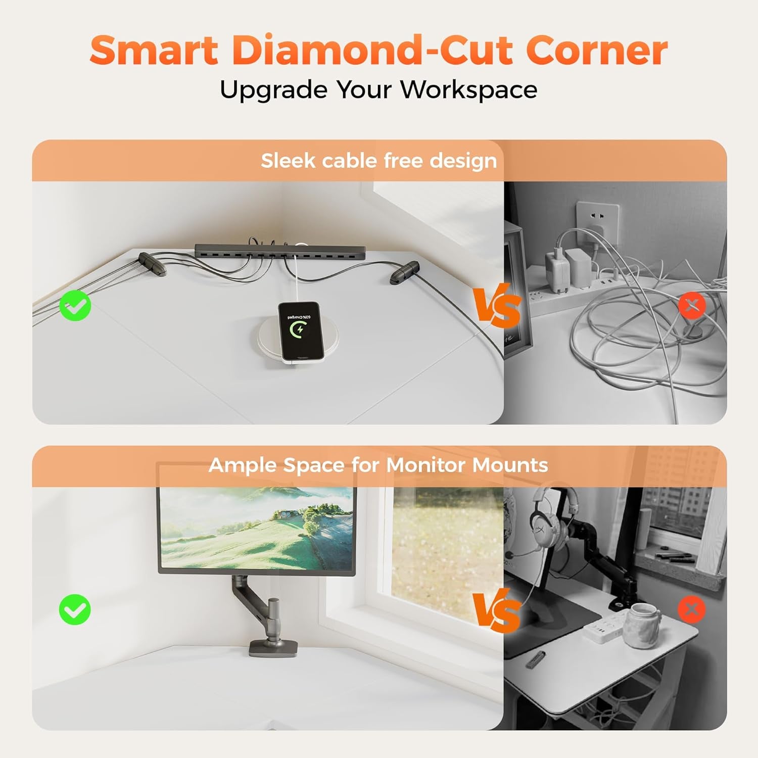 66 Inch Large L Shaped Desk, Simple Corner Gaming Desk with CPU Stand & Hooks, Computer Desk for Home, Bedroom & Office Workspace, Grey