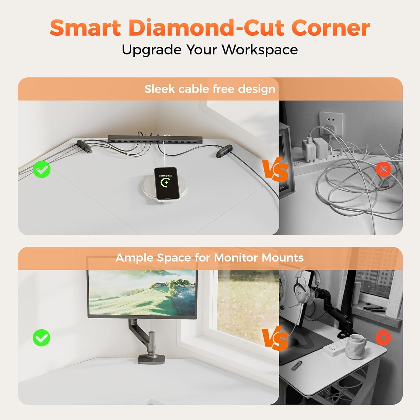 66 Inch Large L Shaped Desk, Simple Corner Gaming Desk with CPU Stand & Hooks, Computer Desk for Home, Bedroom & Office Workspace, Rustic Brown
