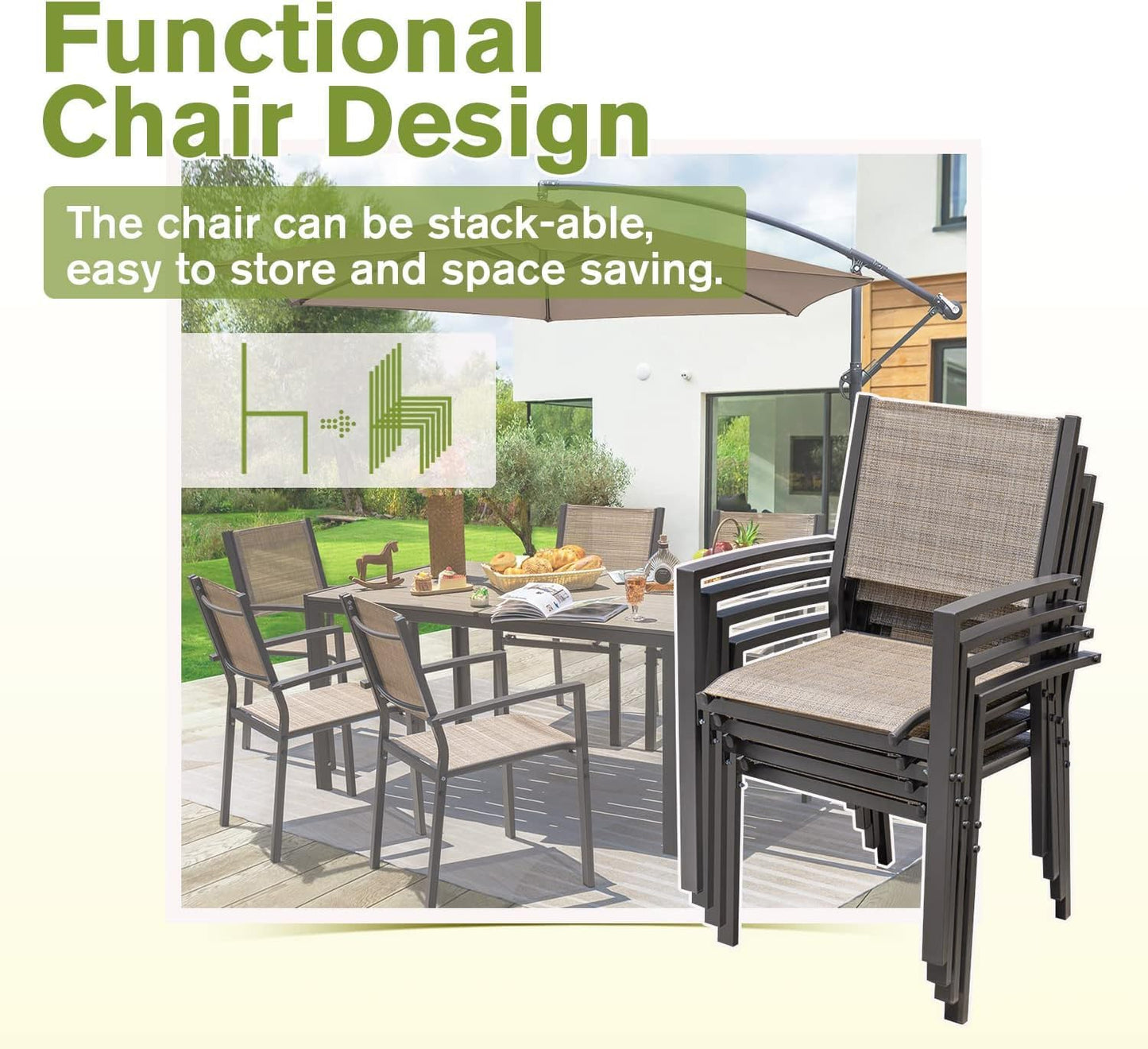 Patio Dining Set 7 Pieces Outdoor Furniture with Large Table and 6 Textilene Chairs for Porch, Poolside, Yard and Garden, Brown