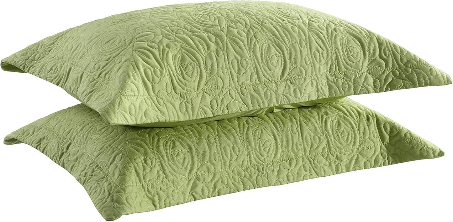 2-Piece Embroidered Pillow Shams, Decorative Microfiber Pillow Covers Set, Standard Size (Green)