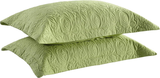 2-Piece Embroidered Pillow Shams, Decorative Microfiber Pillow Covers Set, Standard Size (Green)