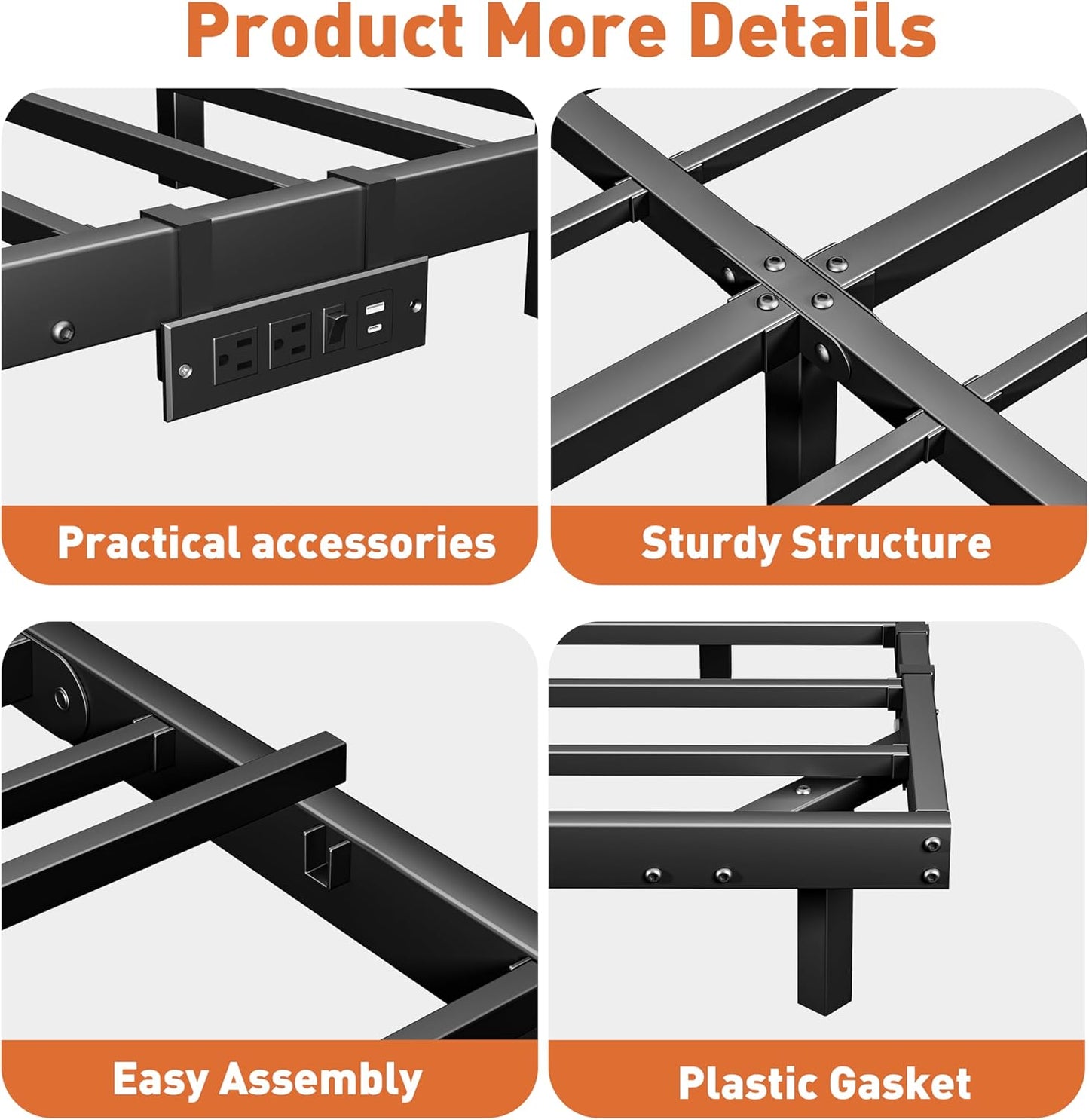 14 Inch Floating Queen Bed Frame with Smart LED Lights and Charging Station, Modern Metal Queen Bed Frame, Easy to Assemble, No Box Spring Needed (Queen)