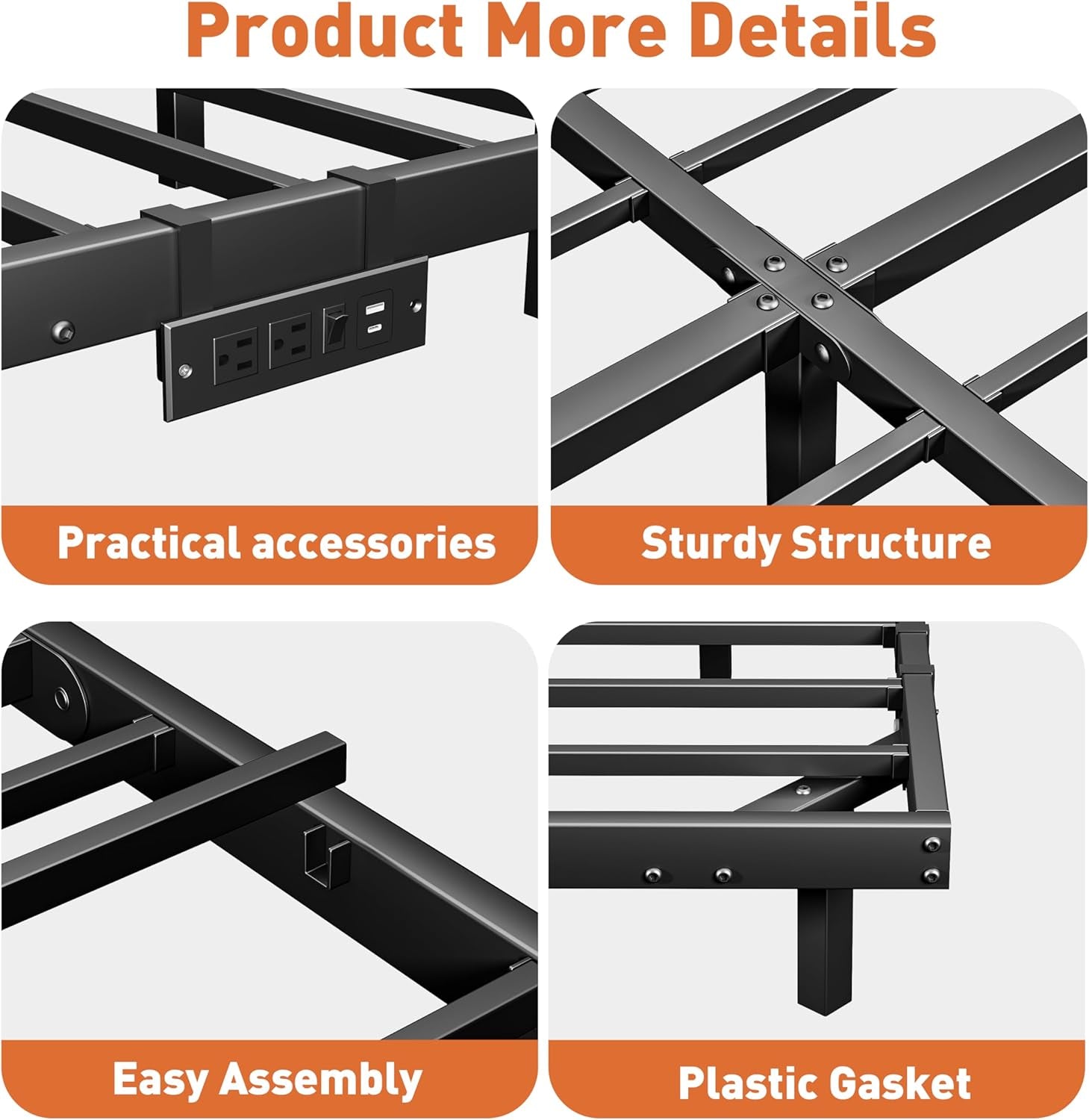 14 Inch Floating Queen Bed Frame with Smart LED Lights and Charging Station, Modern Metal Queen Bed Frame, Easy to Assemble, No Box Spring Needed (Queen)