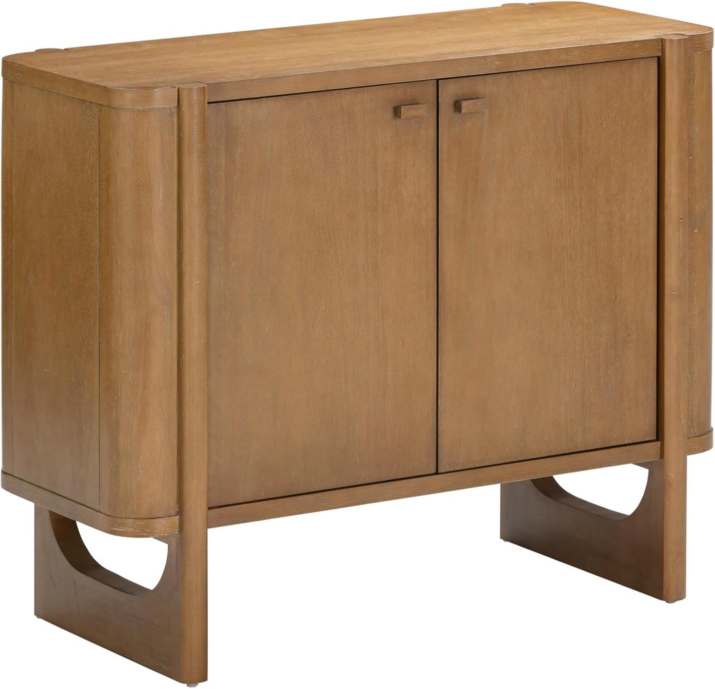 Solace Mid Century Modern Cabinet, Storage Cabinet or Accent Cabinet with Doors with Solid Wood Legs and Adjustable Shelf, Light Brown