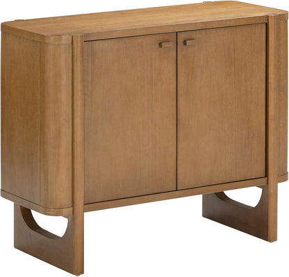 Solace Mid Century Modern Cabinet, Storage Cabinet or Accent Cabinet with Doors with Solid Wood Legs and Adjustable Shelf, Light Brown