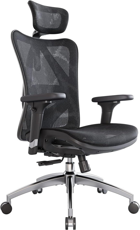 M57 Ergonomic Office Chair with 3 Way Armrests Lumbar Support and Adjustable Headrest High Back with Tilt Function (Black)