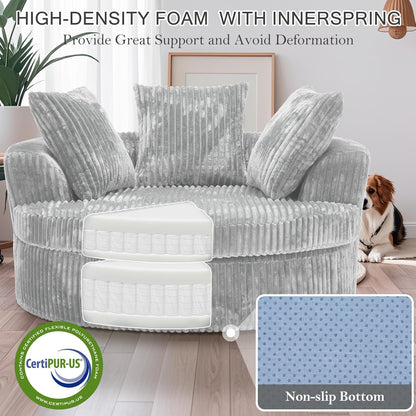 59" Oversized Chaise Lounge Chair Indoor, round Corduroy Chaise Lounge Sofa Bed with Throw Pillows and Backrest, Plush Sleeper Chair Bed for Living Room Bedroom,No Assembly Required
