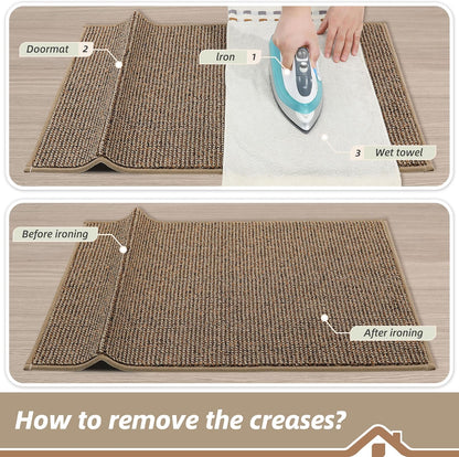Dirt Trapper Door Mat 20" X 32", Non-Slip Washable Doormats Entrance Mat, Dirt Resistant and Absorbent Welcome Mat, Low Profile Floor Mats for Front Back Door and Entryway, Beige