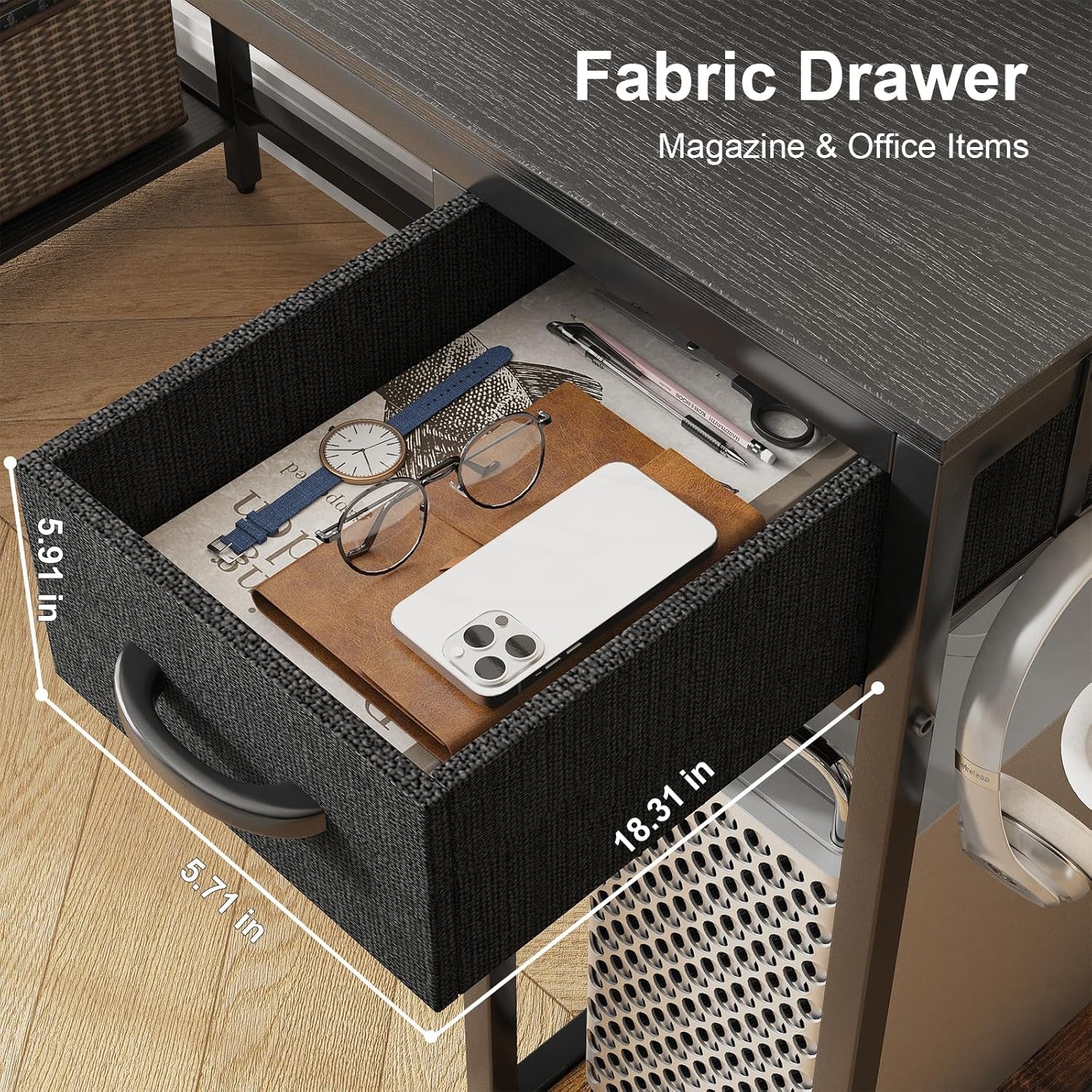 L Shaped Gaming Desk with Power Outlet & Led Light, 47 Inch Reversible Computer Desk with Shelves, Hooks, and Drawer, Cornor Home Office Desk Table for Living Room, Bedroom, Black