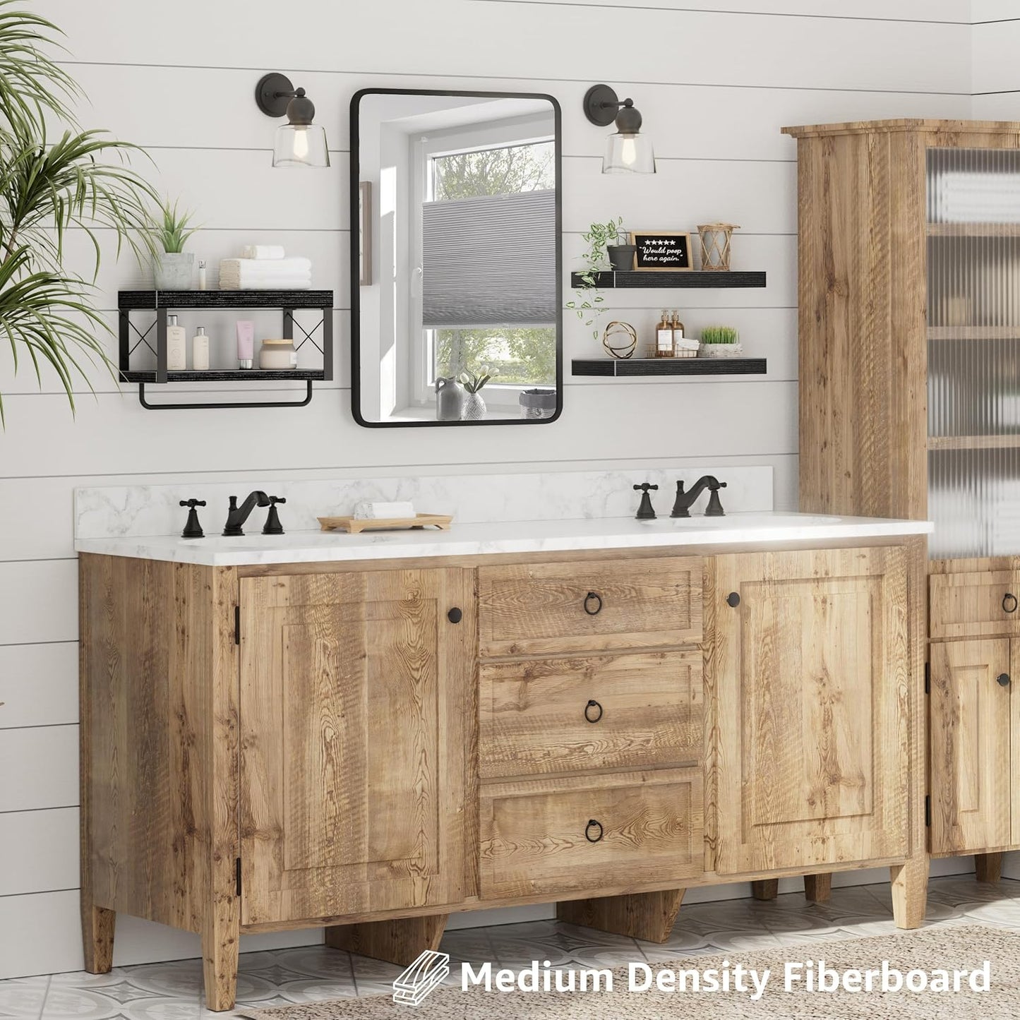 Bathroom Shelves over Toilet - Floating Shelf for Wall Toilet Paper Storage Farmhouse 16 Inch Set of 3, Black (029-40B3)