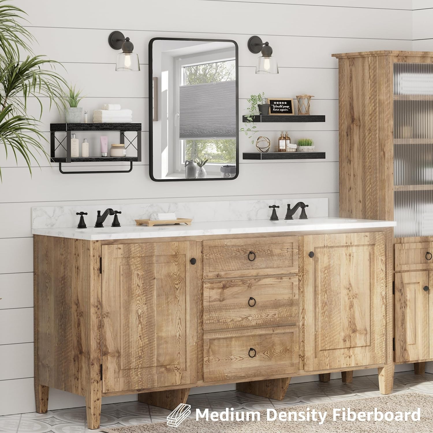 Bathroom Shelves over Toilet - Floating Shelf for Wall Toilet Paper Storage Farmhouse 16 Inch Set of 3, Black (029-40B3)