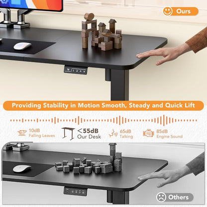 55 X 24 Inches Electric Height Adjustable Standing Desk Large Sit Stand up Desk Home Office Computer Desk Memory Preset with T-Shaped Metal Bracket, Black