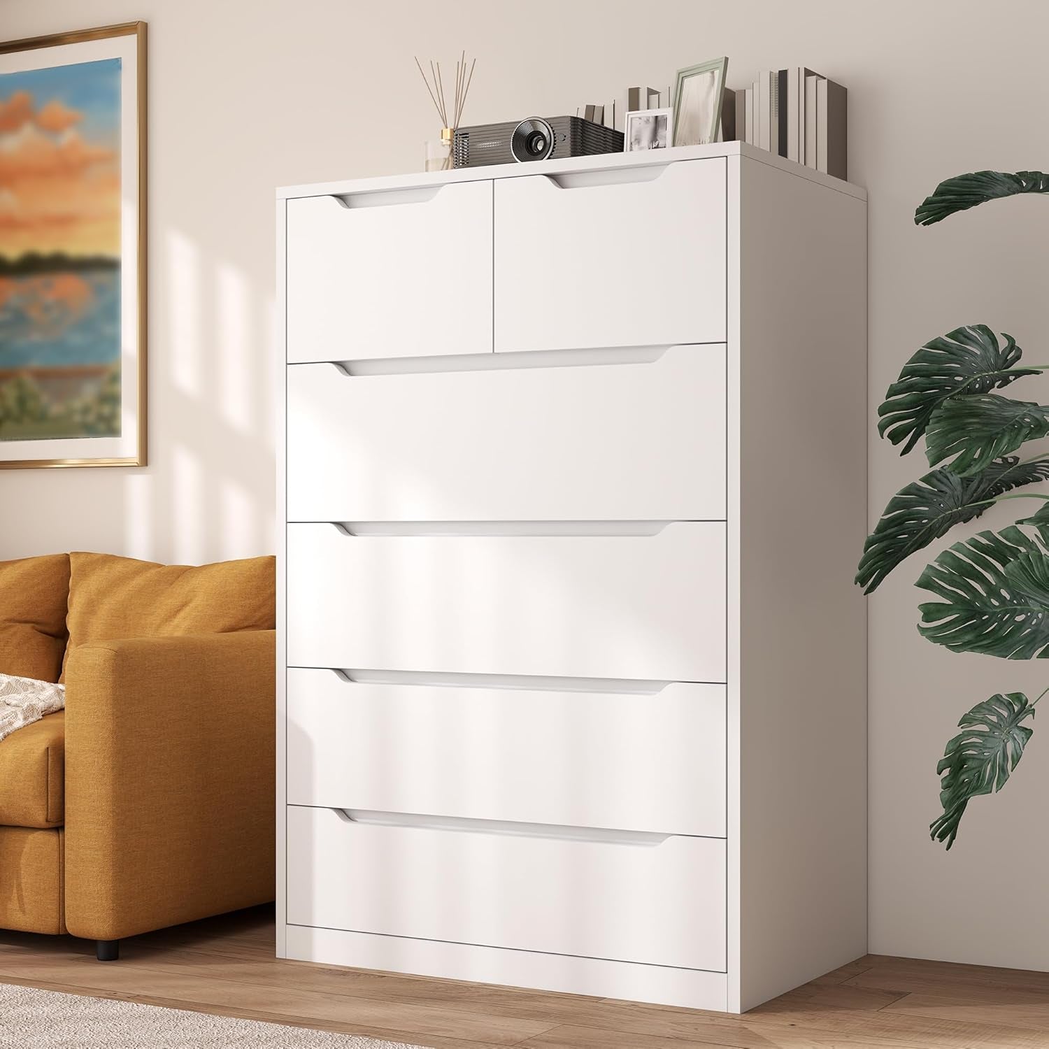 6 Drawer Dresser for Bedroom Tall Chest of Drawers for Hallway,White,43.2" H X 27.6" W X15.6 D