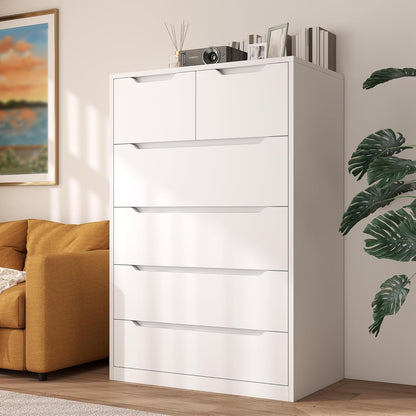 6 Drawer Dresser for Bedroom Tall Chest of Drawers for Hallway,White,43.2" H X 27.6" W X15.6 D
