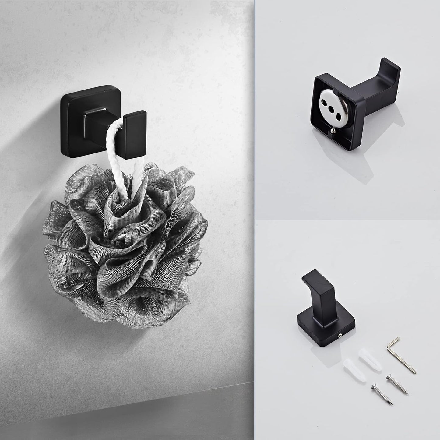 Matte Black Bathroom Hardware Set 4 Pieces,Towel Bar Set Stainless Steel Wall Mounted, Includes 16In Hand Towel Bar, Towel Ring, Robe Towel Hooks,Toilet Paper Holder, Bathroom Towel Rack Set