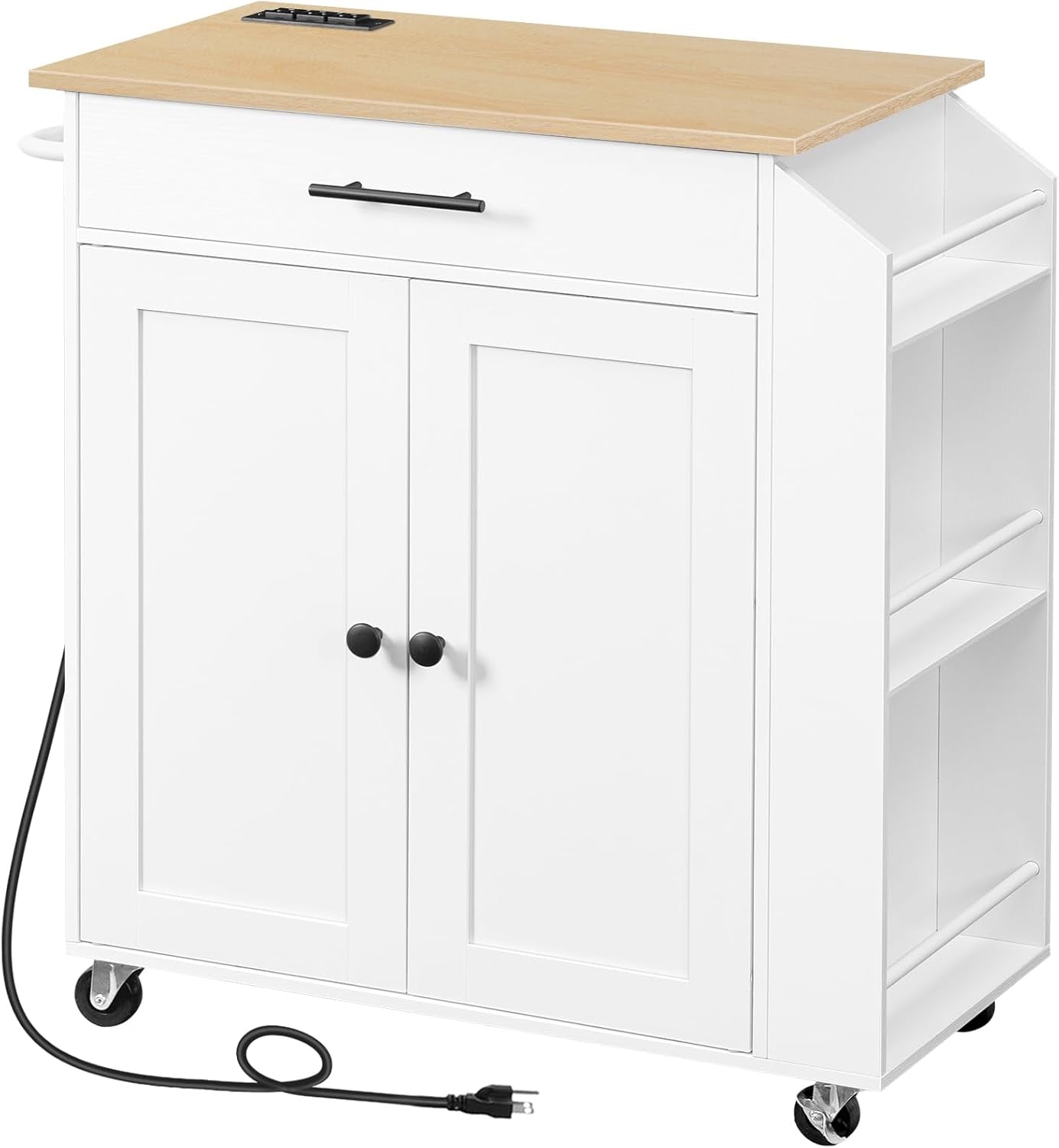 Kitchen Island with Power Outlet, Kitchen Storage Island with Spice Rack and Drawer, Rolling Kitchen on Wheels, for Home, Dining Room, Natural and White