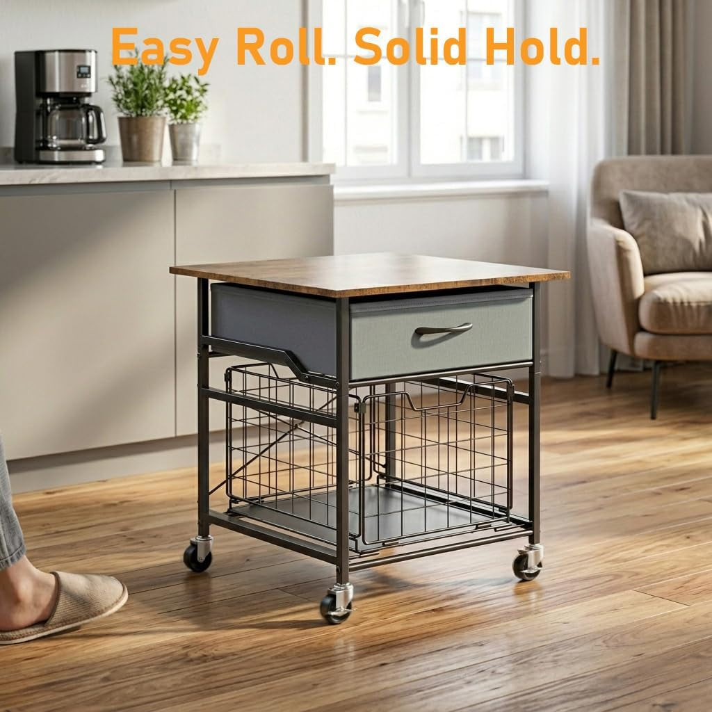 Mini Fridge Stand, Heavy-Duty End Table Fridge Table with Storage, Small Refrigerator Stand with Rolling Wheels for Dorm, Kitchen,Pantry