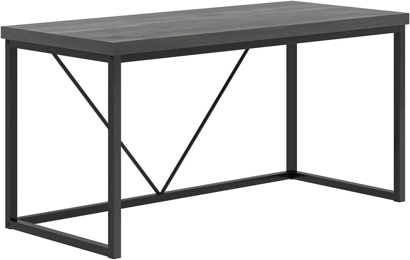 Modern Home Office Desk, Wood and Metal Computer Desk, Industrial Writing Study Gaming Table for Living Room Bedroom, Rustic Grey, 53 Inch
