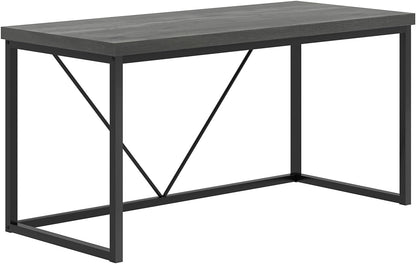Modern Home Office Desk, Wood and Metal Computer Desk, Industrial Writing Study Gaming Table for Living Room Bedroom, Rustic Grey, 53 Inch