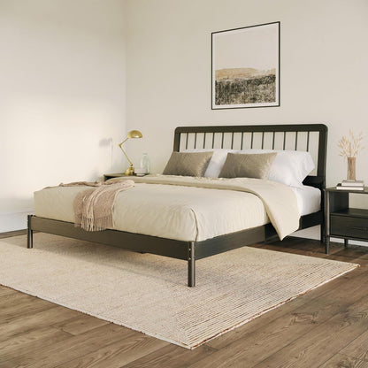 Clemente Mid-Century Modern Spindle Headboard King Bedframe, King Size, Black