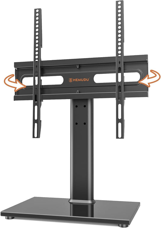 Universal Swivel TV Stand - Table Top TV Stand for 27-60 Inch LCD LED Tvs - Height Adjustable TV Base Stand with Tempered Glass Base & Wire Management, VESA 400X400Mm HT06B-002
