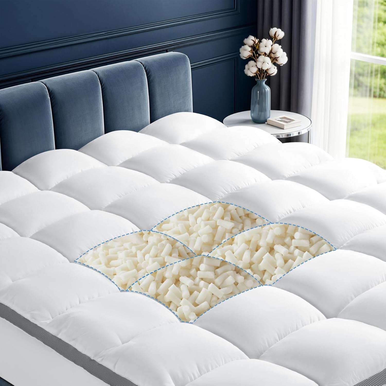 2 Inch Memory Foam Mattress Topper Queen Size for Back Pain Relief, Extra Soft Pillow Top Mattress Pad,Breathable Mattress Cover for Fluffy Shredded Memory Foam Filled,60X80 In