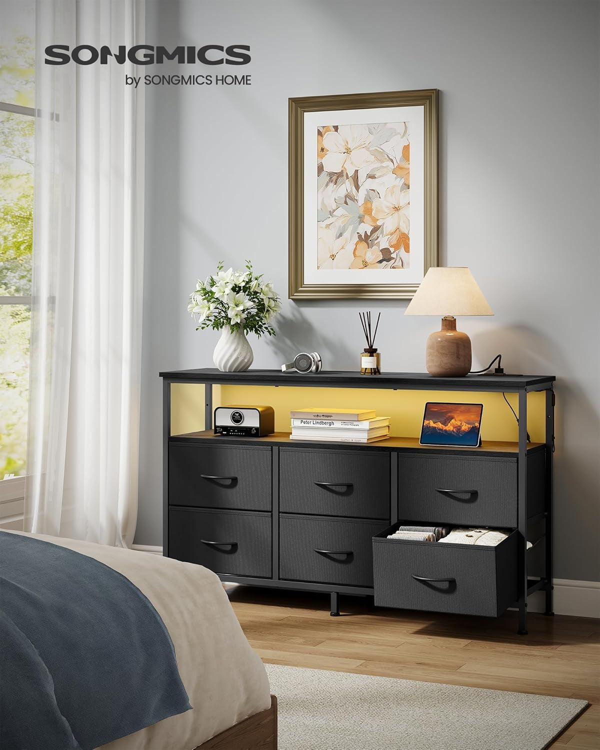 BELLAH Collection - Dresser for Bedroom, Chest of Drawers, TV Stand for Tvs up to 55 Inches, Living Room, Closet, 6 Drawers and 1 Shelf, Modern, Ink Black ULGS833BH02S
