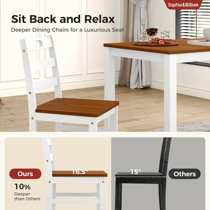 5 Piece Dining Table Set for 4, Wood Kitchen Table and Chairs,Space-Saving Farmhouse Dining Sets,Walnut & White