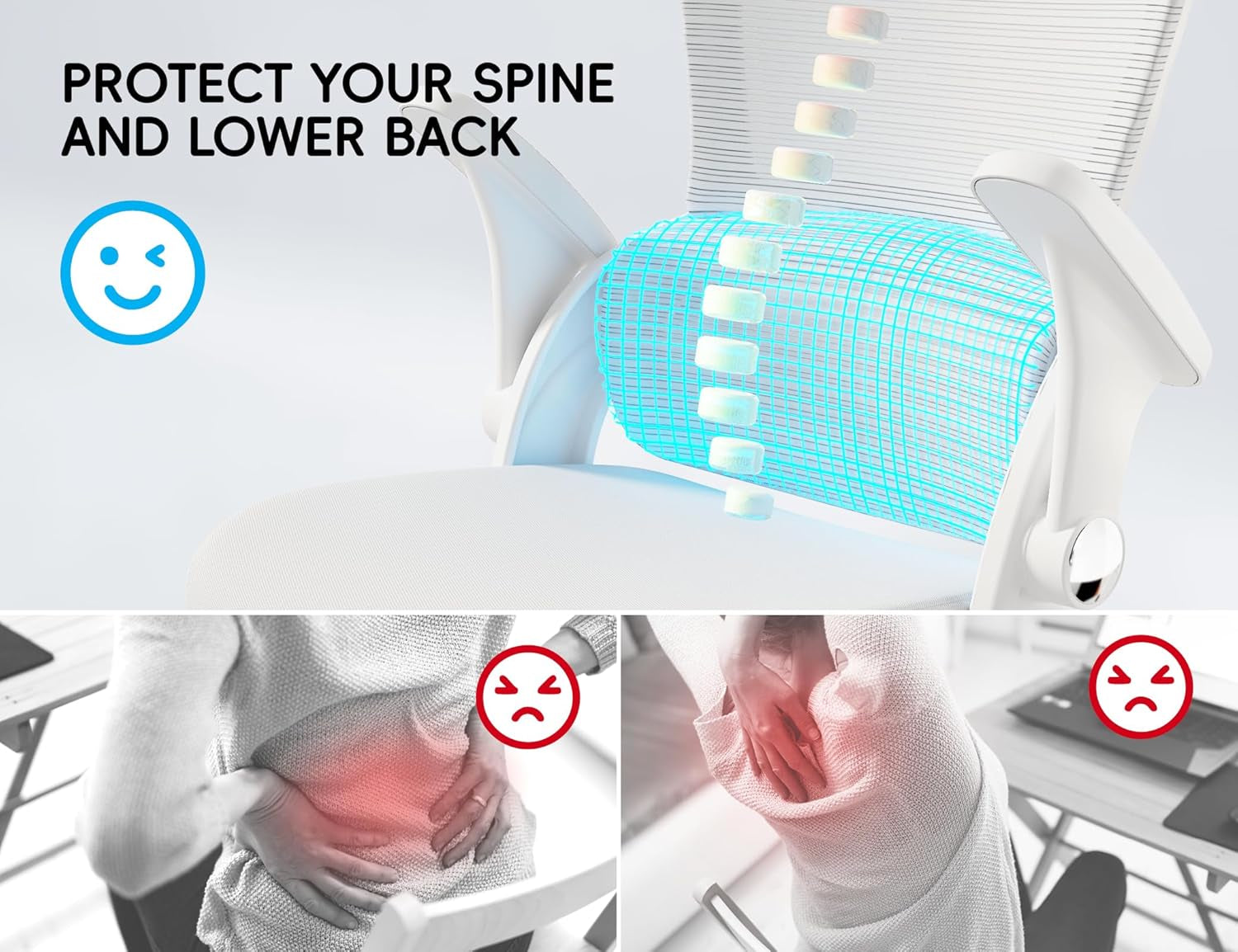 Office Chair - Ergonomic Office Chair with Back Support, Home Office Desk Chairs, Comfy Desk Chair, Computer Chair, 330Lbs Wide Seat Big and Tall Office Chairs for Gamers(White)