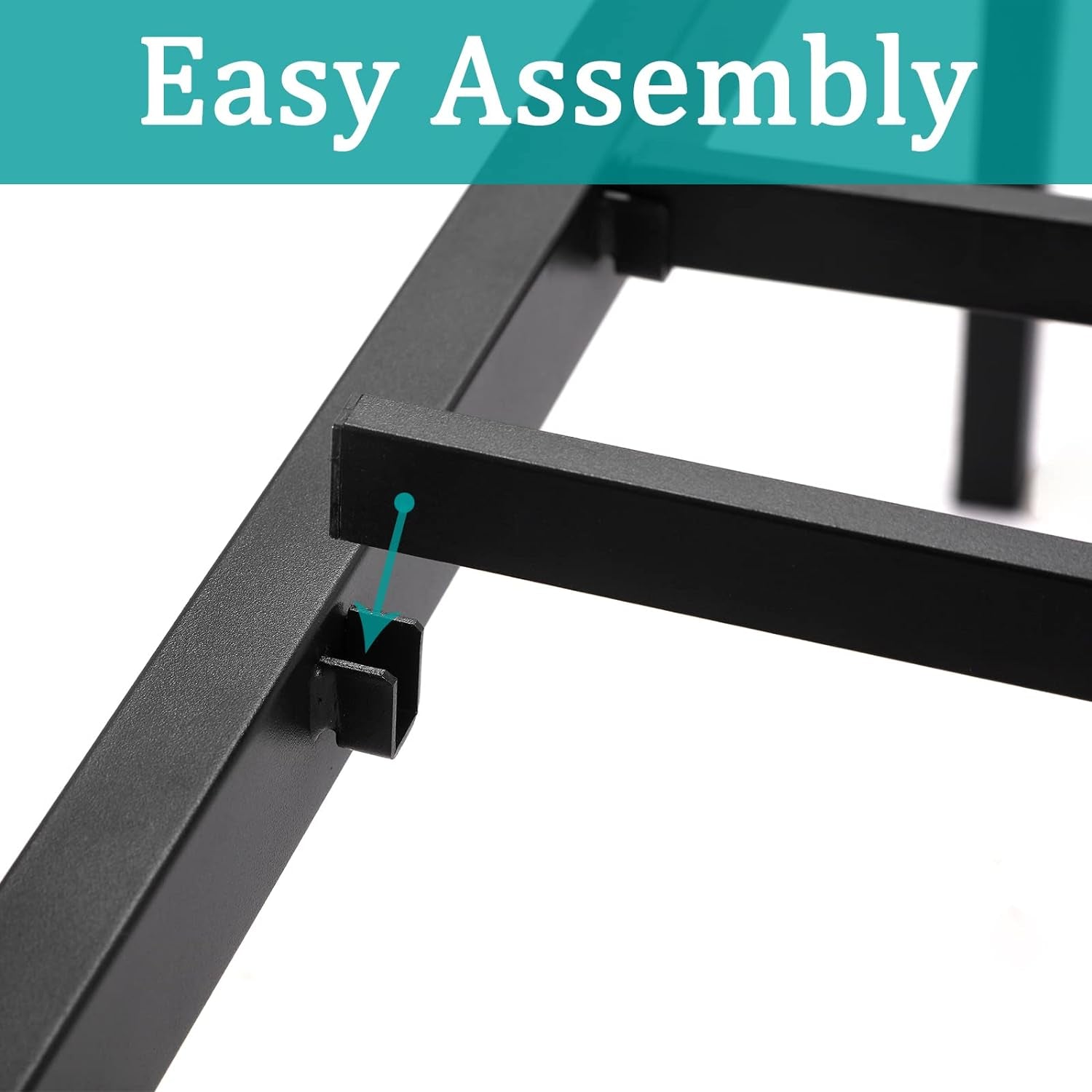 Platform Bed Frame Queen Size with Storage Headboard Compatible 14 Inch High Metal No Box Spring Needed Black Mattress Foundation Heavy Duty Steel Slat