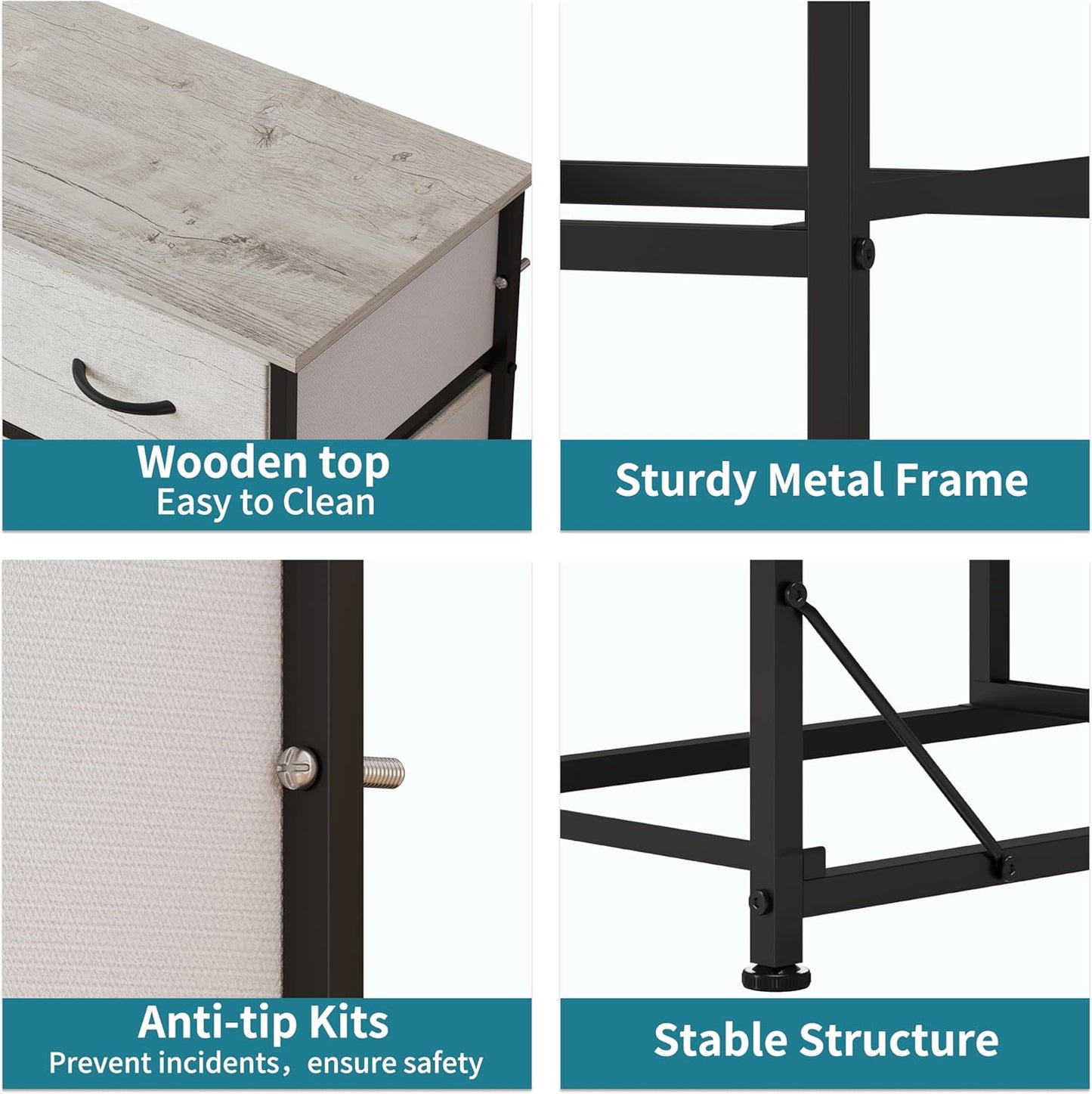 10-Drawer Dresser, Fabric Storage Dresser Drawers for Bedroom, Hallway, Nursery, Closets, Steel Frame, Wood Top, Easy Pull Handle (Greige)