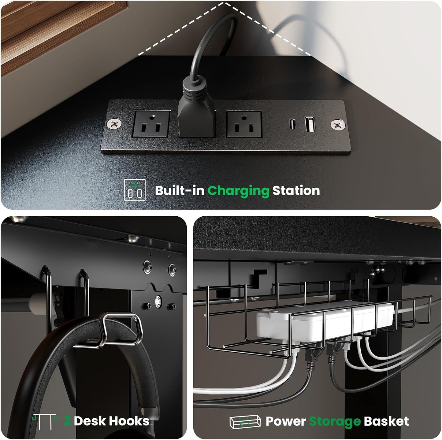 L-Shaped Standing Desk - 63 X 55 Inch Adjustable Corner Standing Desk with Charging Station - L Shape Sit Stand Table with Memory Controller, Splice Board for Home Office