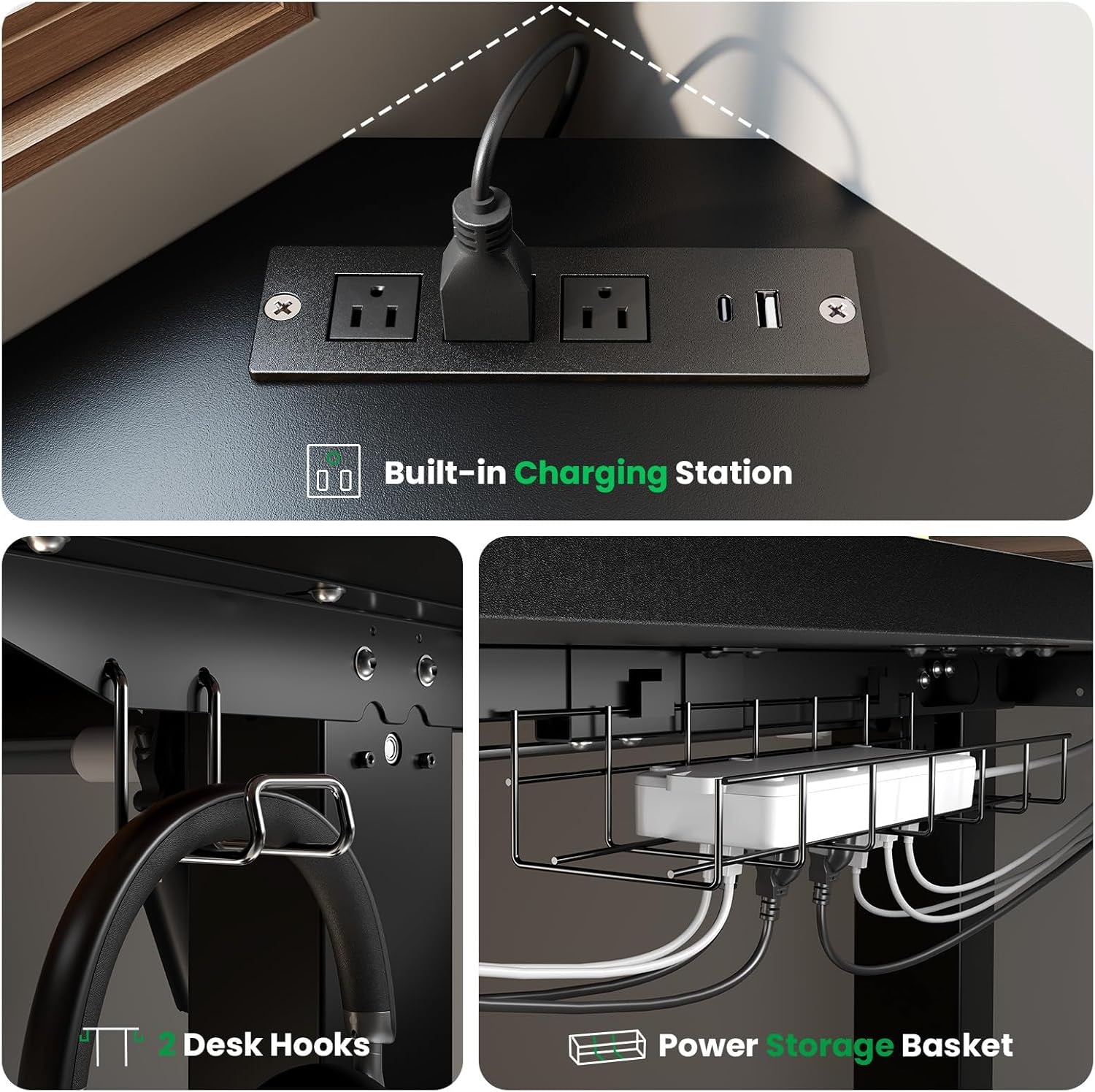 L-Shaped Standing Desk - 63 X 55 Inch Adjustable Corner Standing Desk with Charging Station - L Shape Sit Stand Table with Memory Controller, Splice Board for Home Office