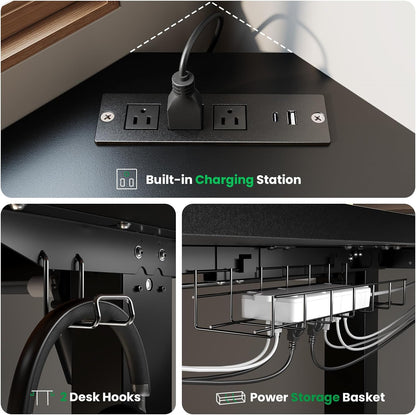 L-Shaped Standing Desk - 63 X 55 Inch Adjustable Corner Standing Desk with Charging Station - L Shape Sit Stand Table with Memory Controller, Splice Board for Home Office