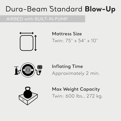 64147ED Dura-Beam Standard Pillow Rest Air Mattress: Fiber-Tech – Full Size – Built-In Electric Pump – 10In Bed Height – 600Lb Weight Capacity