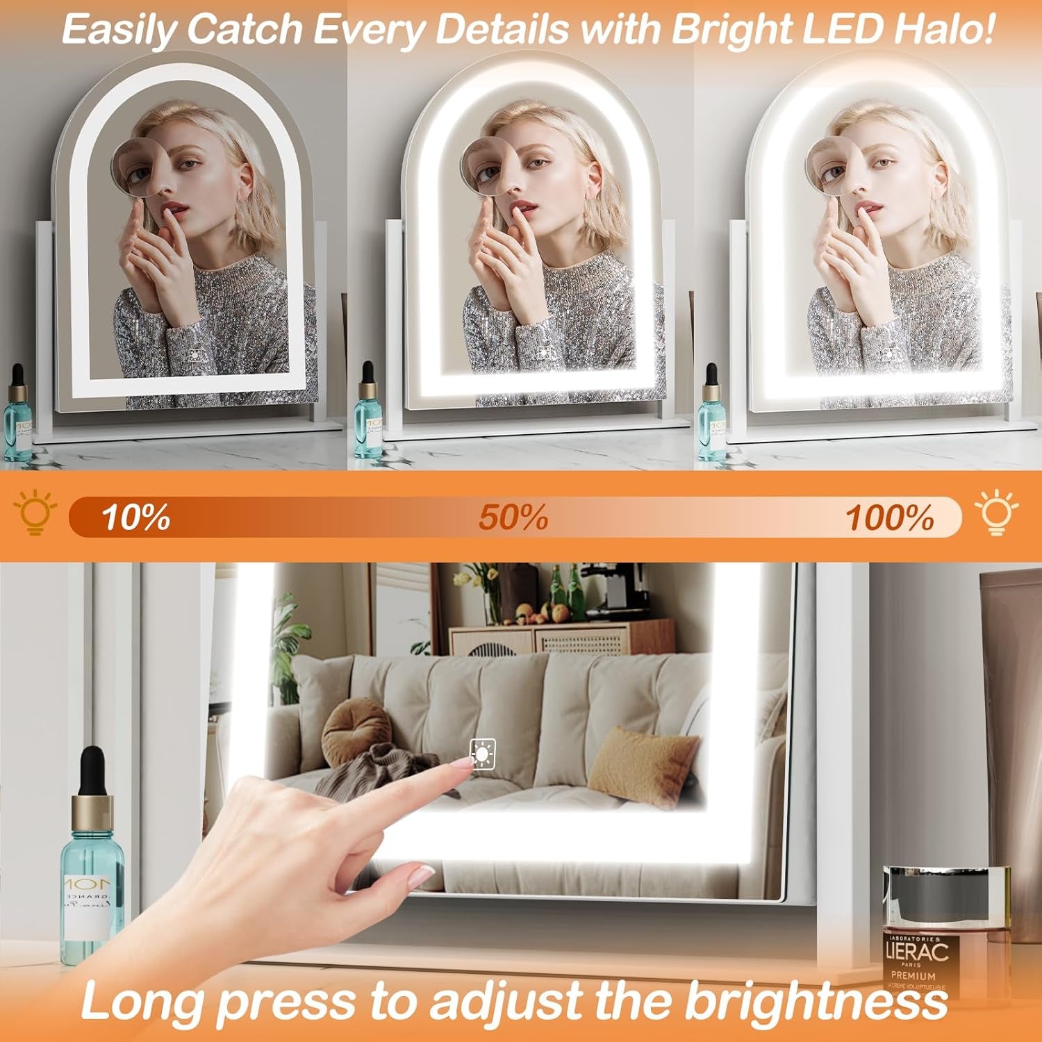 Arched Makeup Vanity Mirror with Lights 17.2" LED Makeup Mirror Detachable 10X Magnification, Hollywood Make up Mirror with Lighting, Smart Touch, 360° Rotation, (Gold,Gift Box)