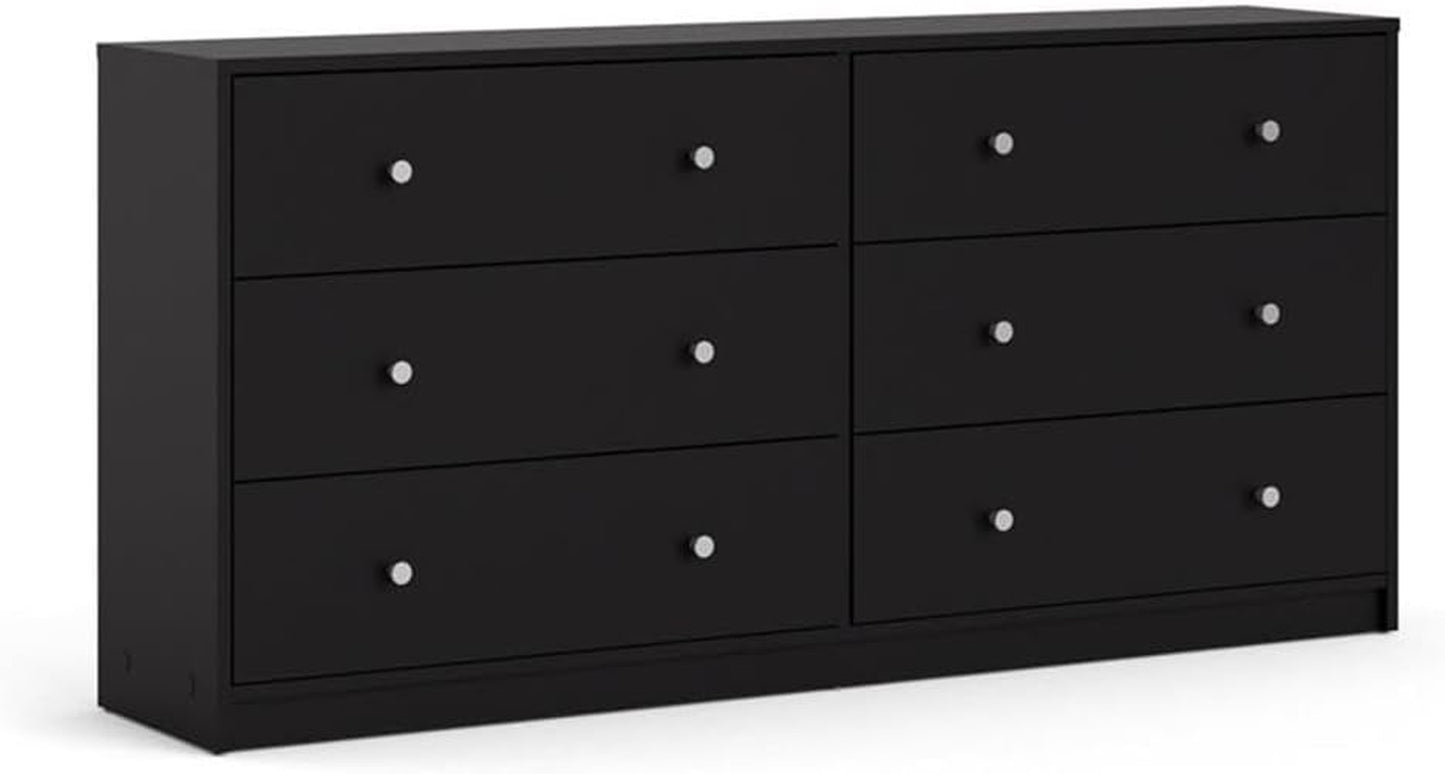 3 Piece Bedroom Set with 6-Drawer Double Dresser and Two of 1-Drawer Nightstand in Black