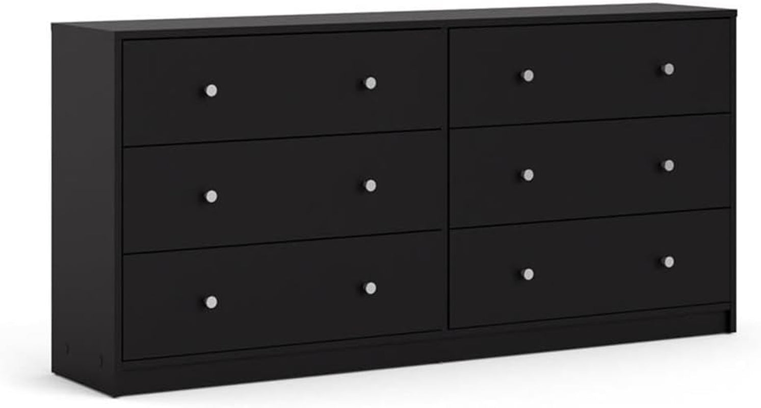 3 Piece Bedroom Set with 6-Drawer Double Dresser and Two of 1-Drawer Nightstand in Black