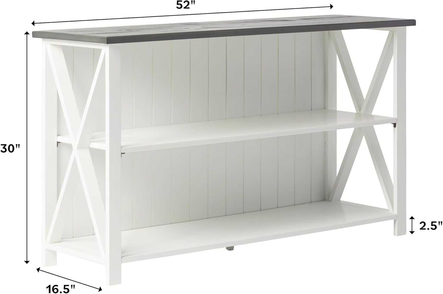 2 Tier Modern Farmhouse Wood Bookcase Bookshelf Storage Home Office Storage Cabinet, 52 Inch, White